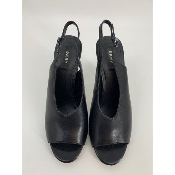DKNY Black Leather Slingback Pumps with Open Toe Size 9.5 - Picture 2 of 10